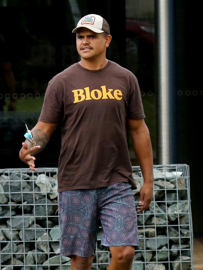 Latrell Mitchell at Taree Police Station with his firearms. Picture: Nathan Edwards