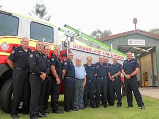 FOREVER GRATEFUL: Leslie Shipley visited the Marburg Fire Station to thank the officers for saving his life. Picture: Melanie Keyte