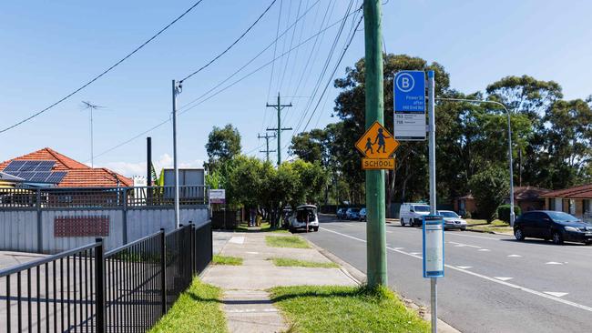 A bus stop on Power Street in Doonside where the teen was allegedly fatally stabbed on Friday. Picture: NCA NewsWire / David Swift