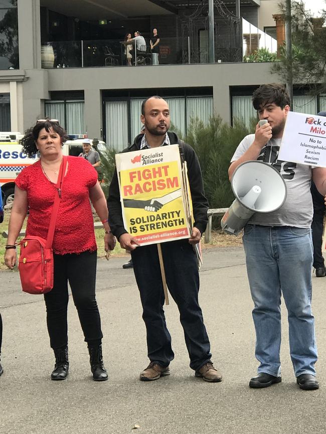 Protesters outside the event. Picture: Toby Zerna