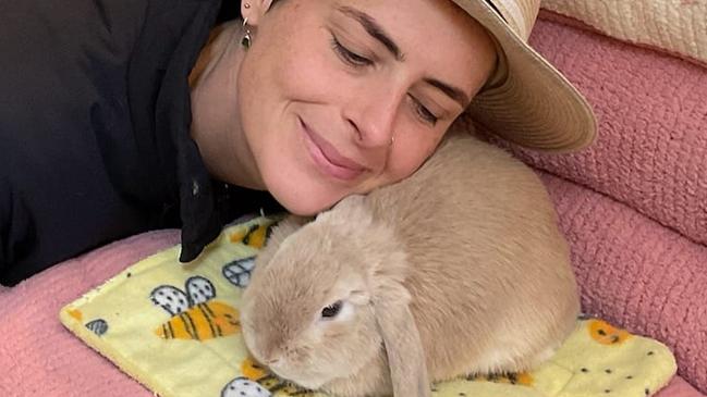 The Rabbit Sanctuary's rabbit foster carer Steph Knowles with Little Love.