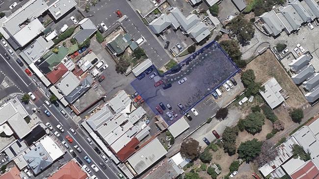 The site of a new 39-space carpark behind 321-325 Elizabeth St, North Hobart, which will link with the carpark off Lefroy St.