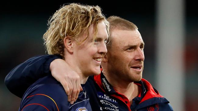 Simon Goodwin won’t yet declare Oliver a certain starter. Picture: Dylan Burns/AFL Photos via Getty Images