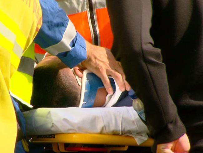 Salim Mehajer in a neck brace following a car accident in Sydney’s west last October. Picture: Rob Quee.