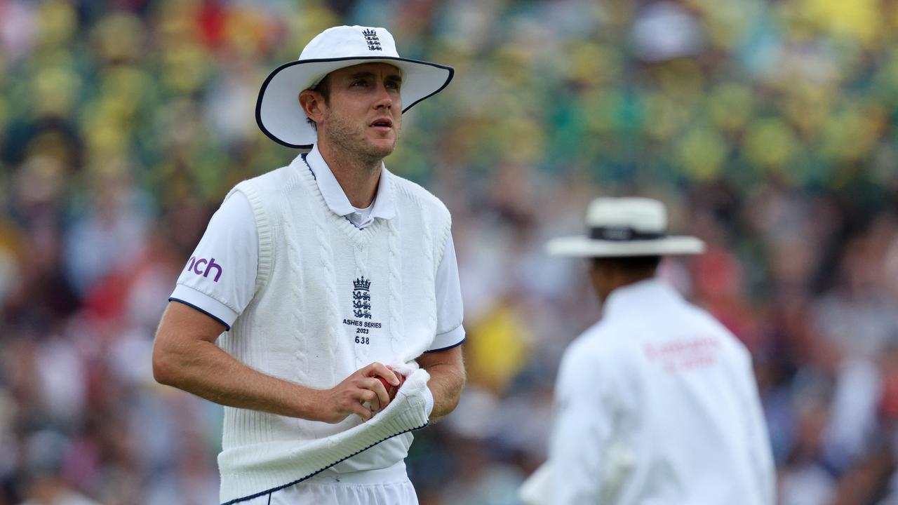 Broad wasn’t a happy camper. (Photo by Adrian DENNIS / AFP)