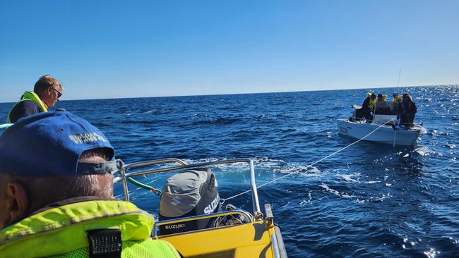 The VMR Bundaberg vessel skippered towed the boat back to Burnett Heads, arriving in port by 5pm. Photo: Volunteer Marine Rescue Bundaberg