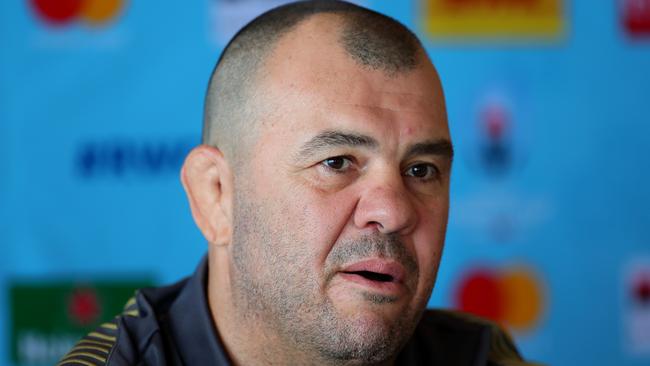 ODAWARA, JAPAN - SEPTEMBER 14:  Michael Cheika, Head Coach of Australia speaks to the media during a 2019 Rugby World Cup arrival press conference on September 14, 2019 in Odawara, Japan. (Photo by Dan Mullan/Getty Images)