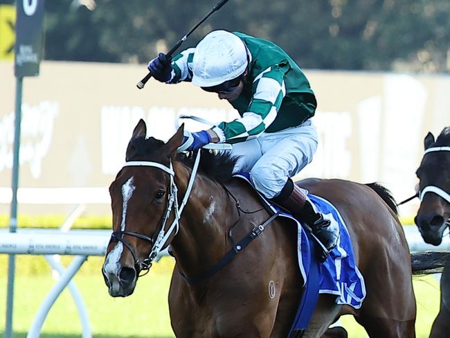 SYDNEY, AUSTRALIA - AUGUST 24: Kerrin McEvoy riding Via Sistina wins Race 8 Winx Stakes during Winx Stakes Day - Sydney Racing at Royal Randwick Racecourse on August 24, 2024 in Sydney, Australia. (Photo by Jeremy Ng/Getty Images)