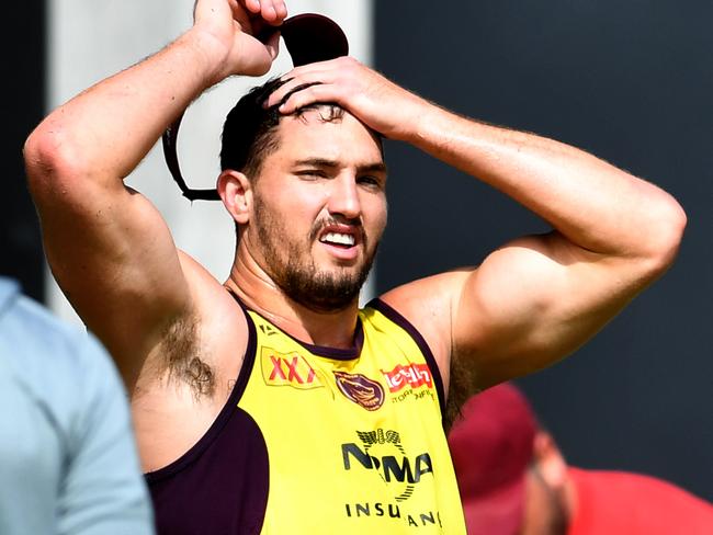 Brisbane Broncos player Corey Oates is seen during a team training session ahead of Week 1 of the NRL Finals Series at Clive Berghofer Field in Brisbane, Thursday, September 6, 2018. The Brisbane Broncos face the St George-Illawarra Dragons in an Elimination Final at Suncorp Stadium on Sunday. (AAP Image/Darren England) NO ARCHIVING