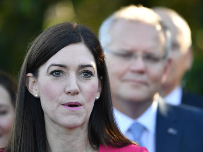 Liberal Member for Boothby Nicolle Flint speaks to the media at the Urrbrae Education Centre in Netherby, Adelaide, Tuesday, March 19, 2019. The Prime Minister is announcing the Adelaide City Deal. (AAP Image/David Mariuz) NO ARCHIVING