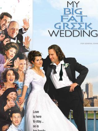 We are family ... Nia Vardalos with John Corbett and her big Greek family on poster for film My Big Fat Greek Wedding. Picture: Supplied