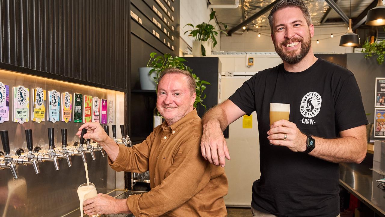 Shapeshifter Brewing co-founders Kevin Mulcahy and James McCall at their Findon taproom. Picture: Matt Loxton