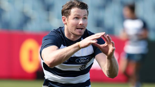 Patrick Dangerfield at Geelong training. Picture: Alison Wynd