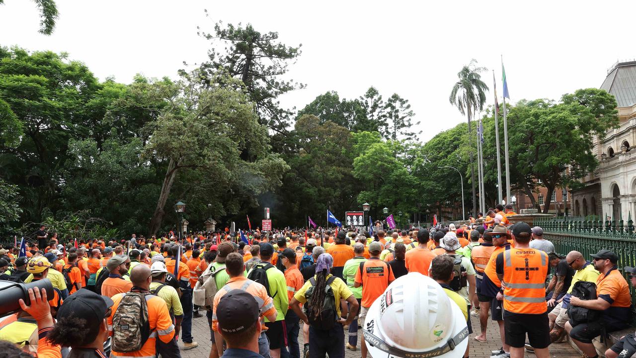 A CFMEU protest at Parliament House Brisbane. File picture: Liam Kidston