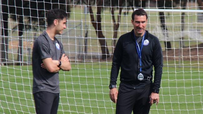 Former Sydney FC player Chris Naumoff with Tony Vidmar at Melbourne City training. Picture Supplied