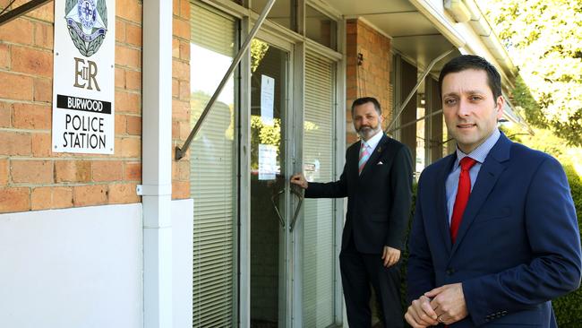 Burwood state Liberal MP Graham Watt with state Opposition Leader Matthew Guy at the decrepit station: Janine Eastgate