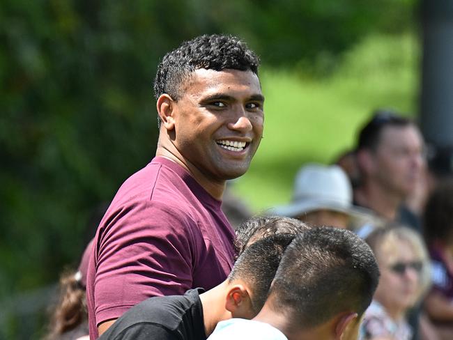 10/1/2024: Tevita Pangai Jr watches pre season Broncos training at Red Hill, Brisbane. pic: Lyndon Mechielsen/Courier Mail