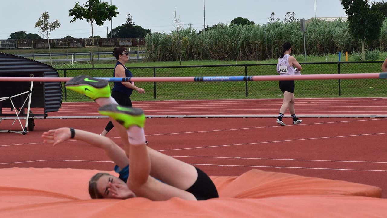 Elizabeth Lee in the high jump at Mackay Athletics Club's Track and Field Carnival 2022. Picture: Max O'Driscoll.