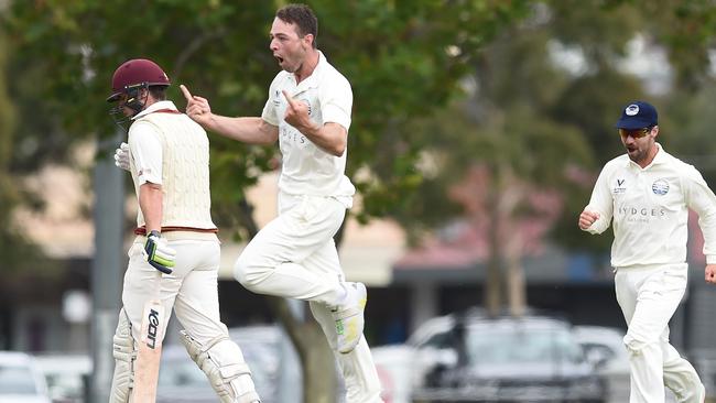 Couch takes a wicket for Geelong against Fitzroy Doncaster in February, 2023. Picture: David Smith.