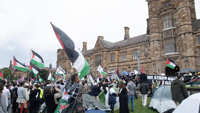 Protesters march at Sydney University. Picture: NCA NewsWire / Jeremy Piper