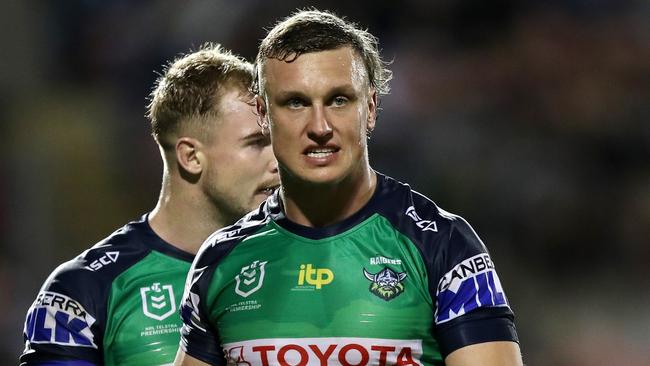 Panthers v Raiders Round 7 NRL match at BlueBet Stadium, Sydney.  Jack Wighton wearing the club's 2022 Anzac jersey. Picture: NRL Photos / Brett Costello