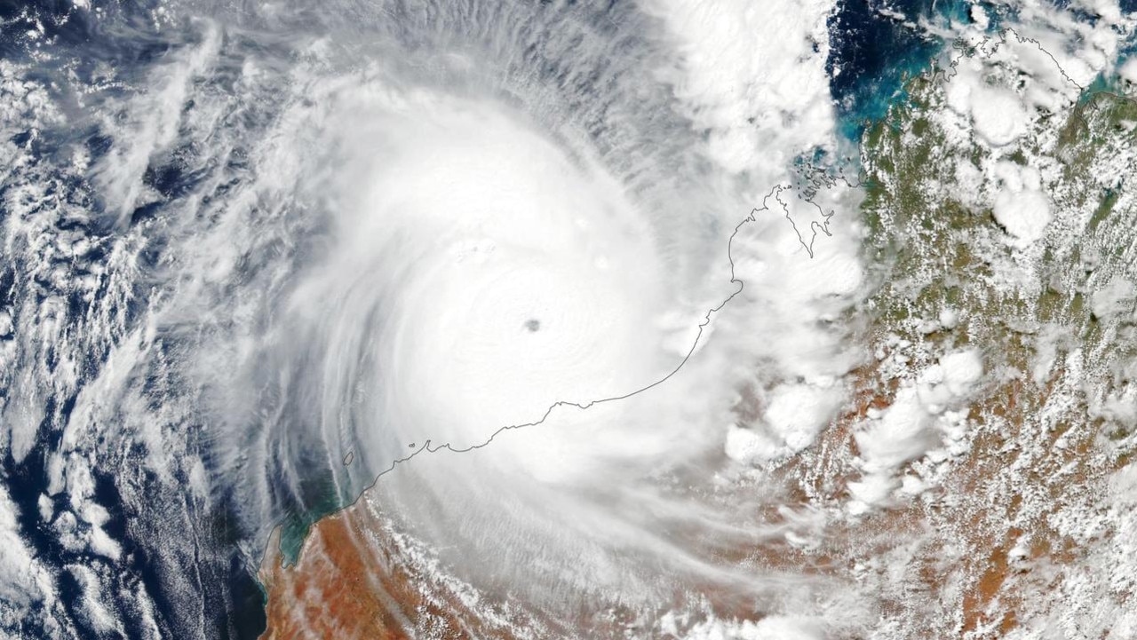 Category 5 Cyclone Ilsa impacted much of the WA Coast, tearing through with heavy winds and rain. Picture: NASA/Earth Observatory