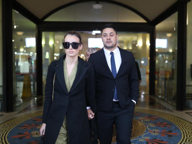 Jarryd Hayne was supported during his criminal trial by wife Amellia Bonnici, who he married in January. Picture: NCA NewsWire / Christian Gilles