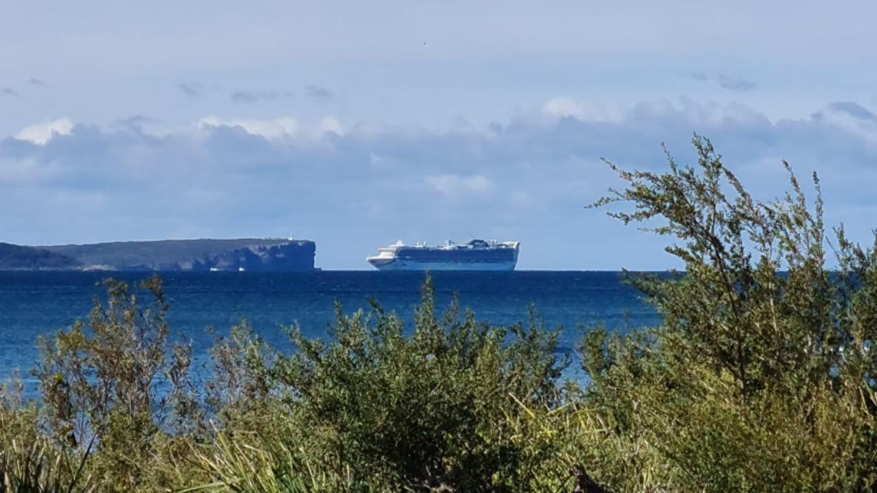 A P and O Cruise ship anchored in Jervis Bay due to strong winds in July. Picture: Facebook/Emmas Coffee Spot