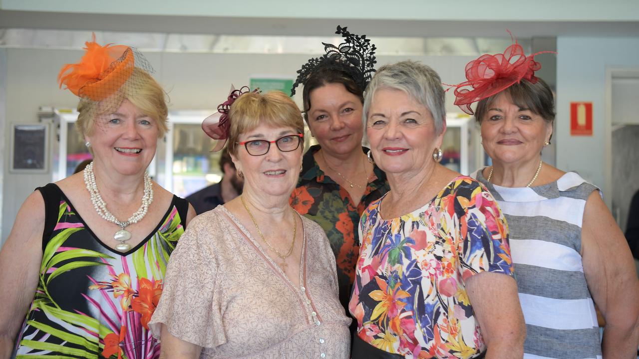 Fernwood friends Kerry, Sue, Melissa, Julie and Jan ready for a big day at Darwin Turf Club. Picture: (A)manda Parkinson