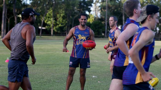 Former AFL player Aaron Davey at one of his first sessions as coach at Cairns City Lions. PICTURE: STEWART McLEAN