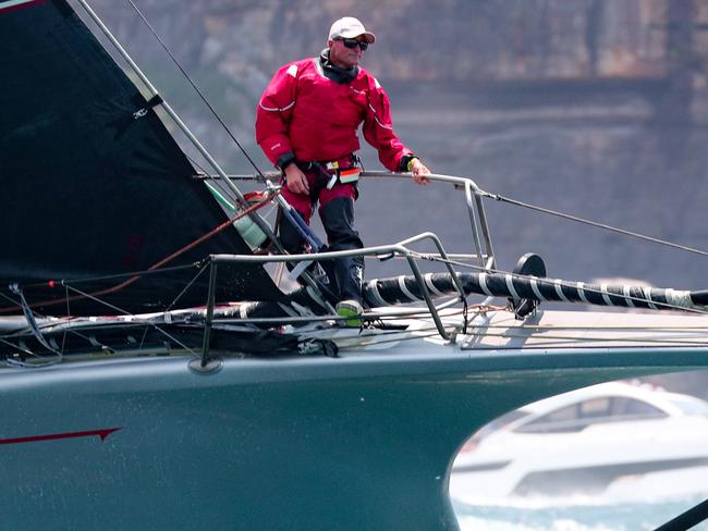 26-12-19 - The start of the 75th Sydney to Hobart yacht race. Wild Oats bowman as they leave Sydney heads. Picture By Ryan Osland