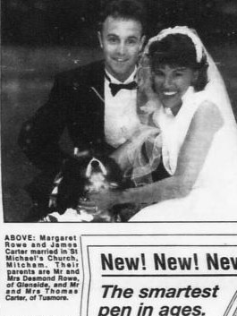 Margaret and James Carter featured in The Advertiser's wedding pages in 1994.