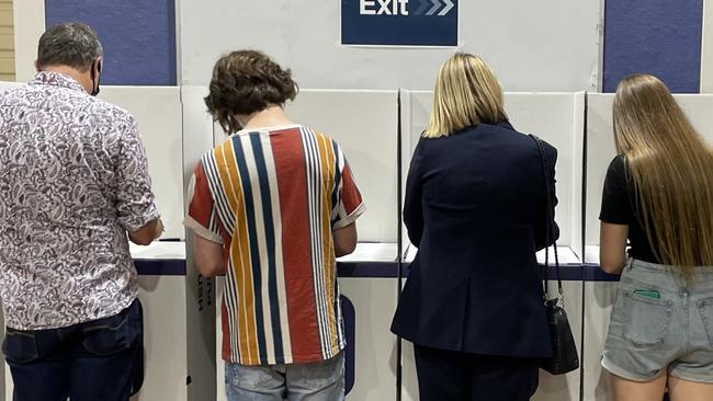 Penn with her husband, Mark, and children, Josie and Mitch, voting at Cammeray Public School