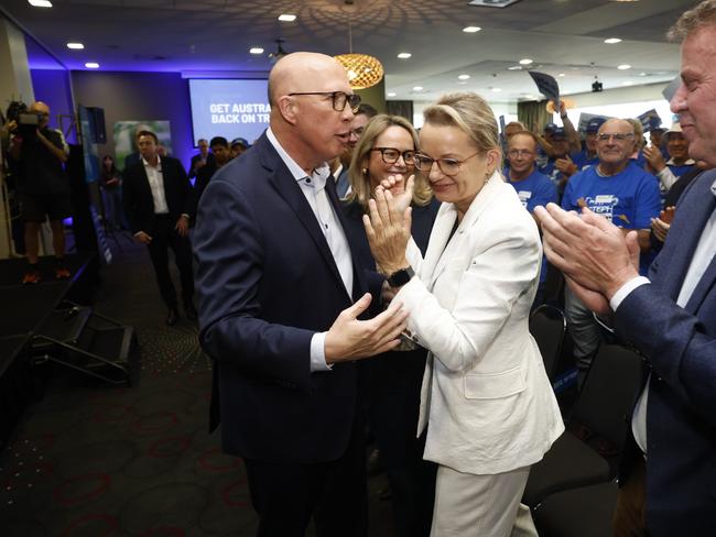 Peter Dutton as he says goodbye to Shadow Opposition Leader Sussan Ley following a Liberal Party rally on the campaign. Picture: Richard Dobson / NewsWire