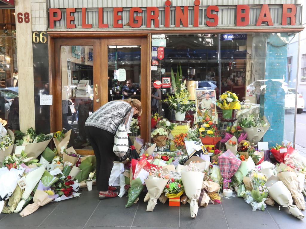 Mourners pay tribute to Mr Malaspina at the restaurant. Picture: Alex Coppel