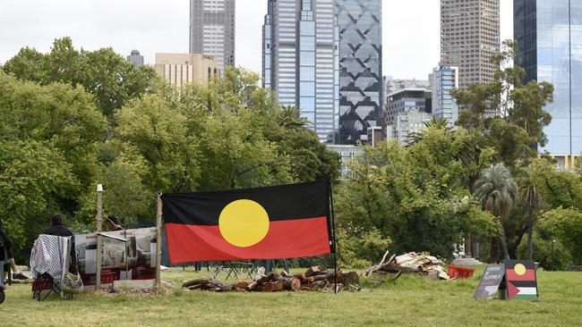 Camp Sovereignty set up at Kings Domain. Picture: Andrew Henshaw