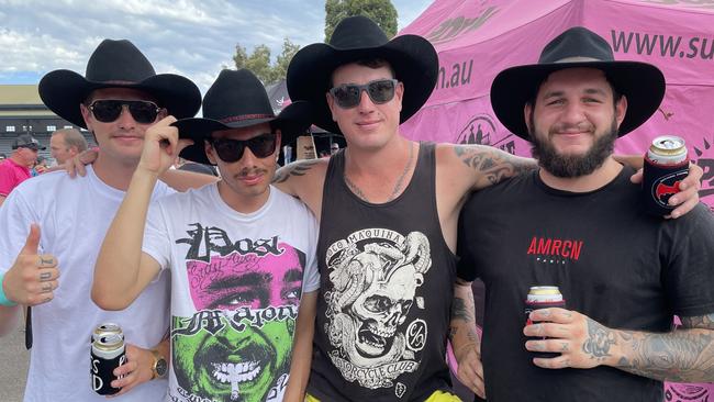 Justin Stoker, Tyler Lameris, Ben Smith and Tristan Sguazzato got well and truly into the spirit of Meatstock at the Melbourne Showgrounds on March 18, 2023.