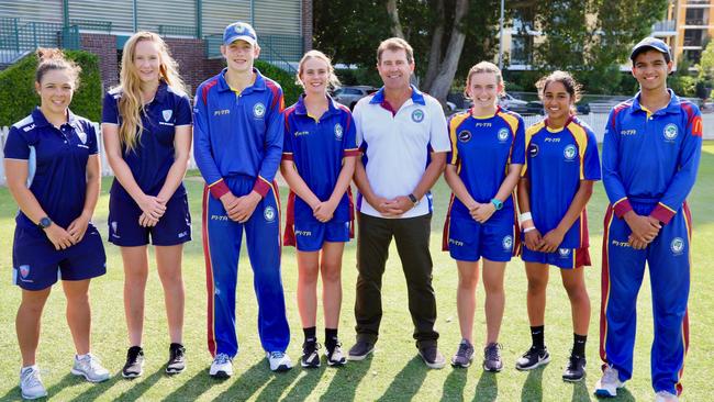 Cricketing legend Mark Taylor with rising stars of the Northern District Cricket Club. 