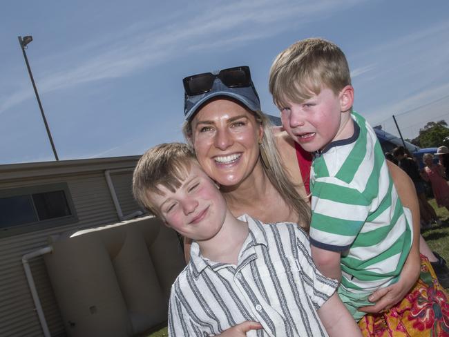 Rebecca Grant with Harry and Sebby Casey at the 2024 Manangatang Cup. Picture: Noel Fisher