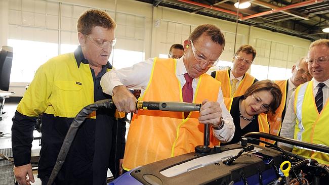 Tony Abbott on visit to the Toyota Altona plant when he was opposition leader in 2011. Picture: Supplied.