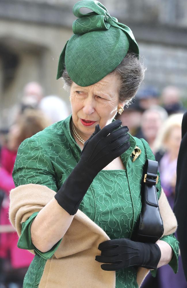 Britain’s Princess Anne arrives ahead of the wedding of Princess Eugenie of York and Jack Brooksbank at St George’s Chapel, Windsor Castle, near London, England, Friday Oct. 12, 2018. (Gareth Fuller/Pool via AP)