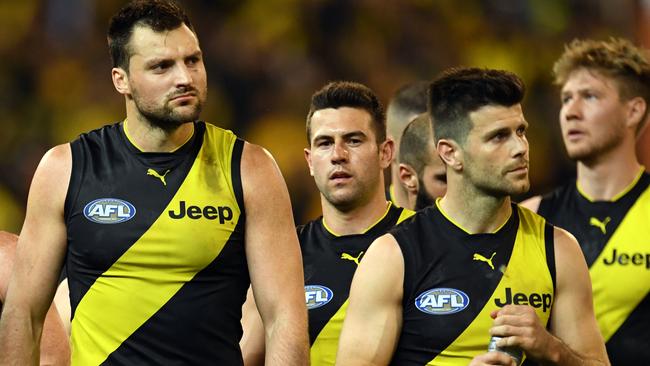 Richmond players leave the ground after Friday’s loss. Picture: AAP Images