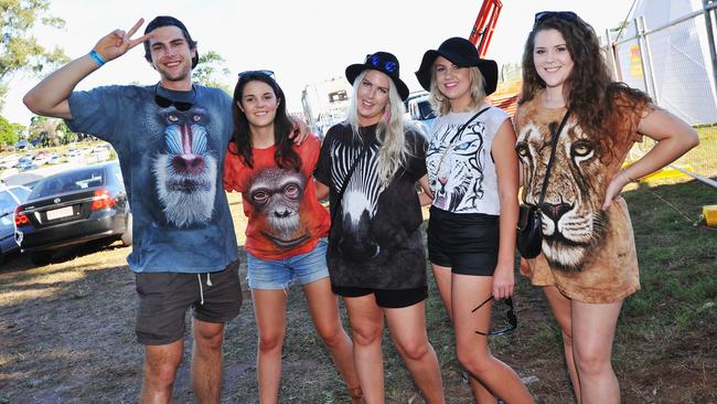 Shaun Phelan, Renee Mellish. Sasha Adams, Casey Bryer and Helen Duplessis at the Big Pineapple Music Festival in 2015. Picture: Greg Miller