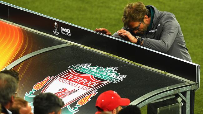 Jurgen Klopp, manager of Liverpool reacts after Sevilla's third goal.