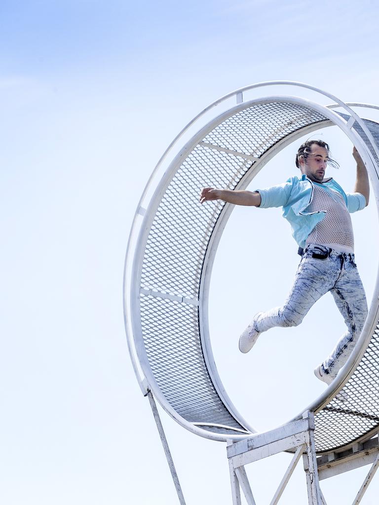 Warren Brophy on the Wheel of Death at the Hobart Show. PICTURE CHRIS KIDD