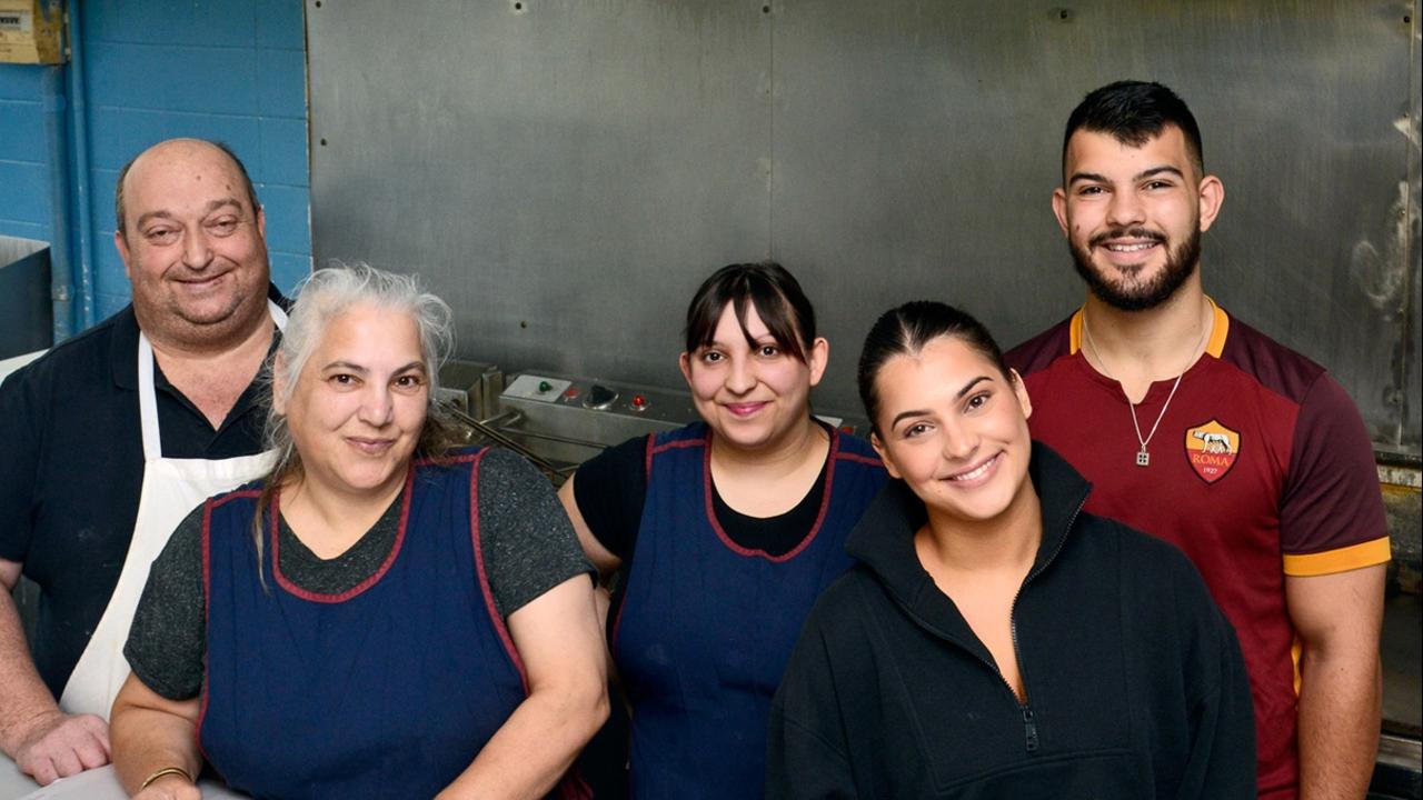 The Grinos family who have sadly had to leave the Breakwater Fish n Chips shop they've run for almost 20 years. From left: (L-R:) Theo, Athina, Labreni, Eleni and Dimitri Grinos. Picture: Ian Kenins