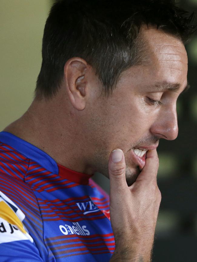 An emotional Pearce on Thursday. (AAP Image/Darren Pateman)