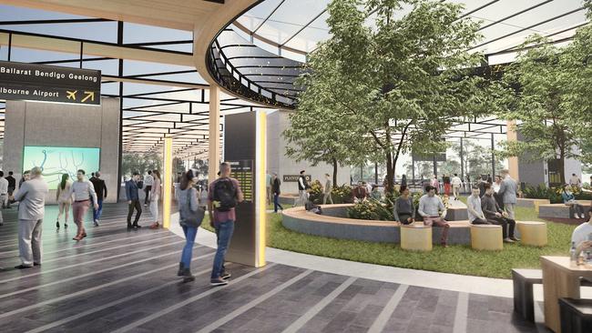 An artist’s impression of AirRail Melbourne’s Sunshine station.