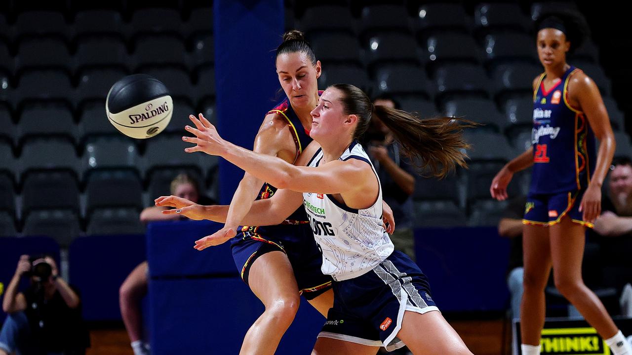 Geelong United’s Hannah Hank battles for the ball. Picture: Sarah Reed/Getty Images.