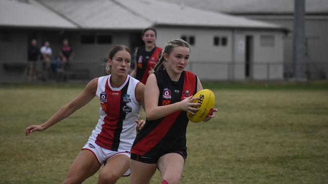 Under-17 Girls division 1 action between the Victoria Point Sharks and Yeronga Devils. Sunday May 14, 2023. Picture: Nick Tucker